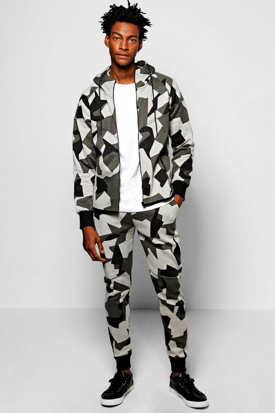 Skinny Fit Geo Camo Hooded Tracksuit